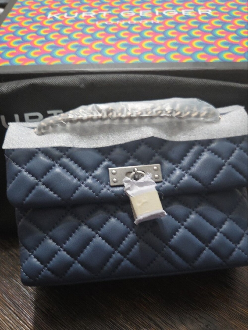 Kurt Geiger Quilted Denim Blue Crossbody Bag - Picture 7 of 7